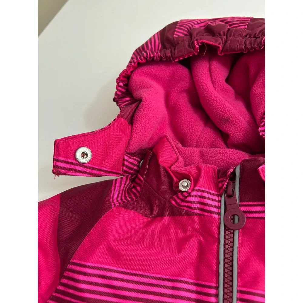 Minymo Kids Pink Striped Hooded Winter Jacket Insulated Ski Coat Thumbhole Cuffs